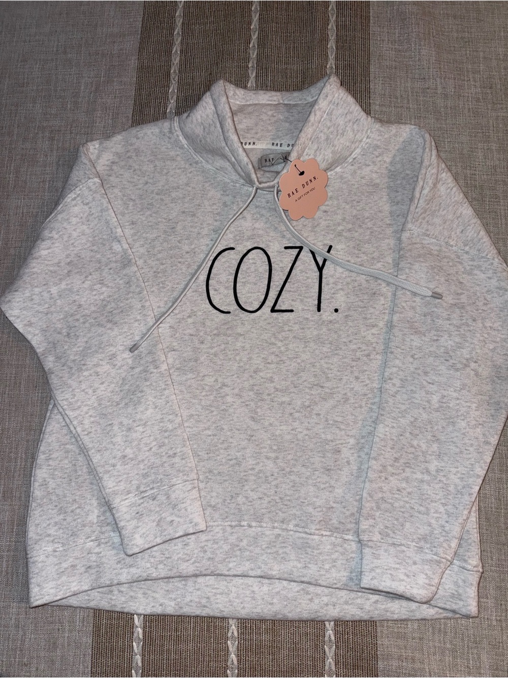Rae Dunn Light Gray COZY. Men's Cowneck Sweatshirt